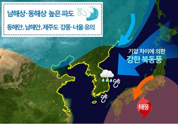 12~13일 우리나라 주변 기압계 모식도